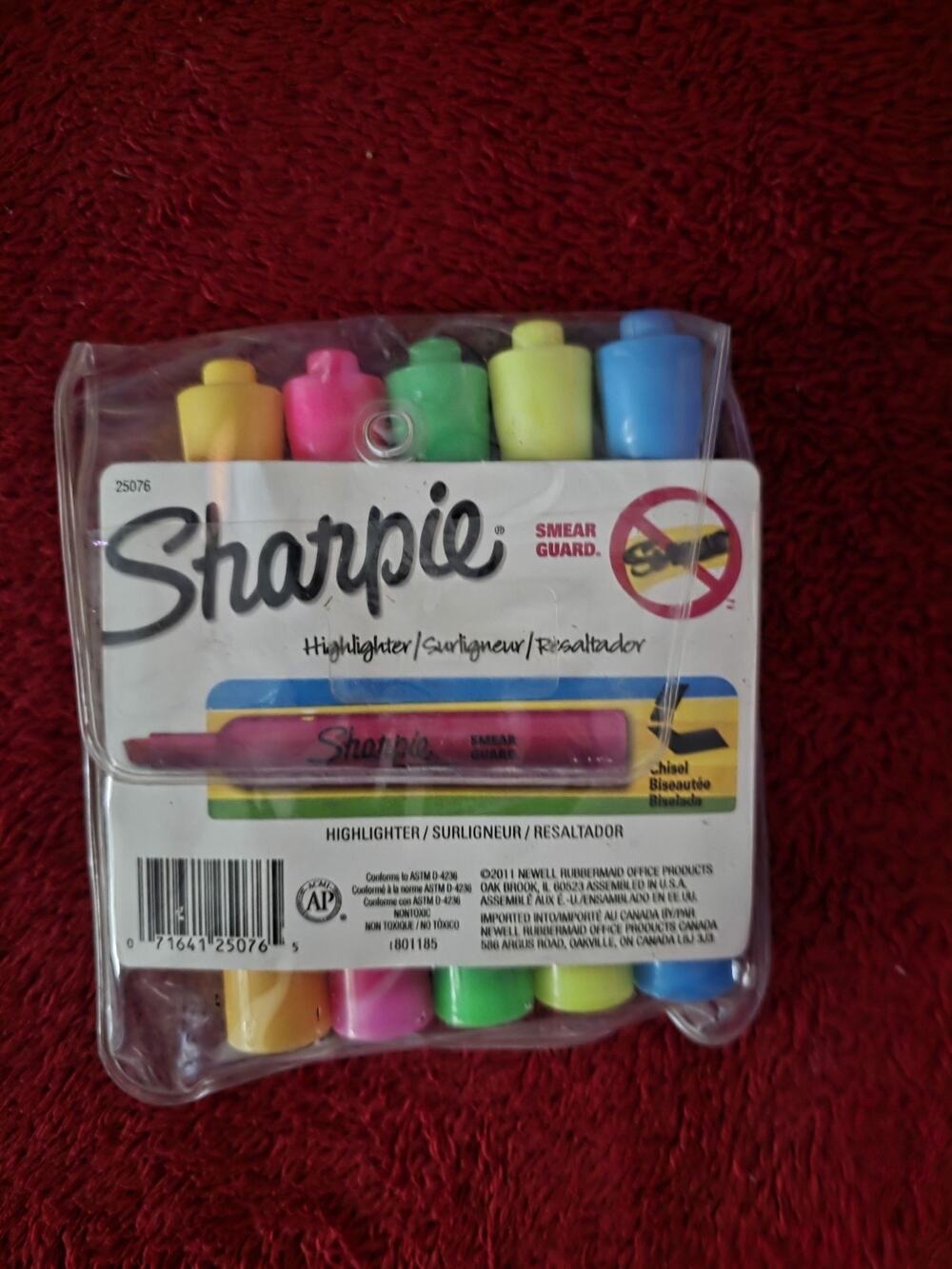 Sharpie Smear Guard Highlighters 5 Pack Assorted Colors Chisel Tip Sealed